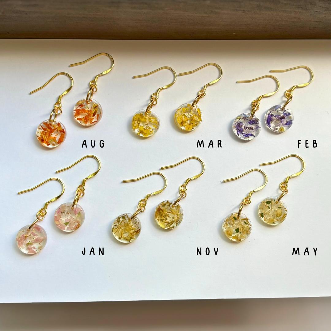 Birth Flower Circle Drop Earrings | Real Pressed Flowers