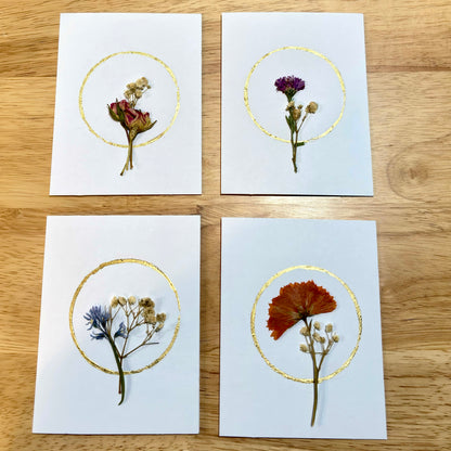 Pressed Flower Cards with Gold Halo | Set of 4