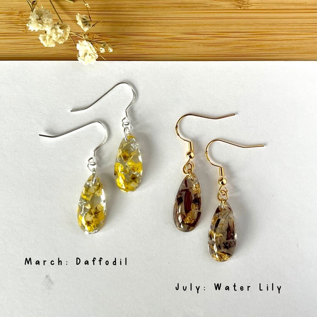Birth Flower Teardrop Earrings | Real Pressed Flowers
