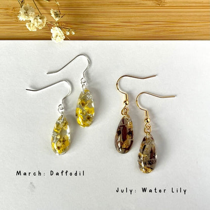 Birth Flower Teardrop Earrings | Real Pressed Flowers