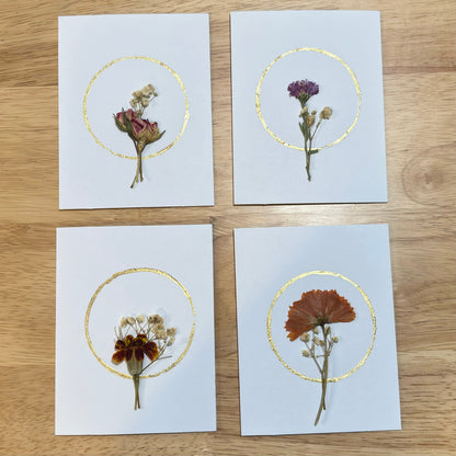 Pressed Flower Cards with Gold Halo | Set of 4