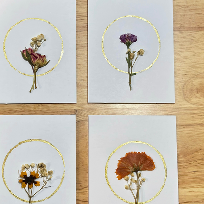 Pressed Flower Cards with Gold Halo | Set of 4