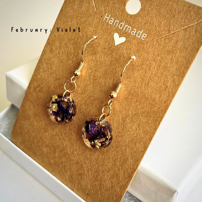 Birth Flower Circle Drop Earrings | Real Pressed Flowers
