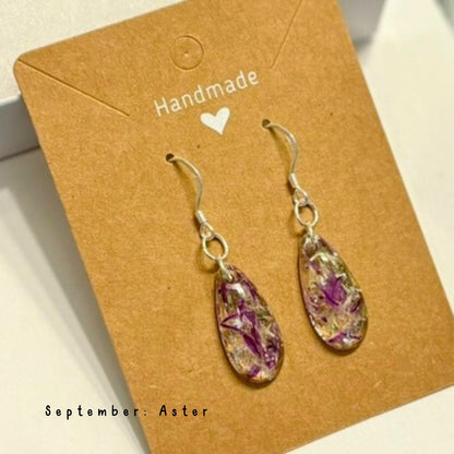 Birth Flower Teardrop Earrings | Real Pressed Flowers